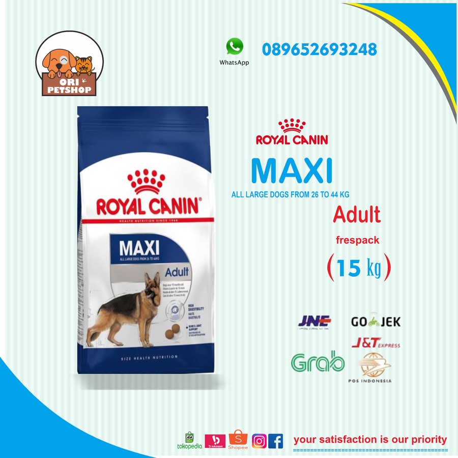 ekspedisi Royal Canin Maxi Adult 15 Kg freshpack makanan aning