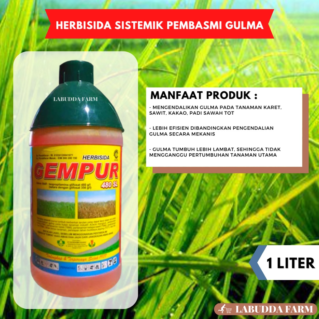 Racun Rumput Herbisida GEMPUR 480SL Glifosat 480sl Kemasan 1 Liter Original Herbisida Sistemik Basmi