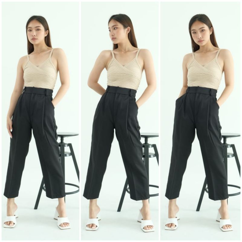 ⚡️CLEARANCE SALE ♡ PREMIUM ♡ ORIGINAL ! STEVIE HIGHWAIST STRIPE TEXTURED MIDI EDITOR  PANTS