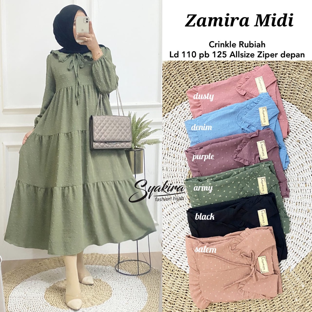 Zamira Midi Dress Syakira Gamis Crincle Rubiah LD 110