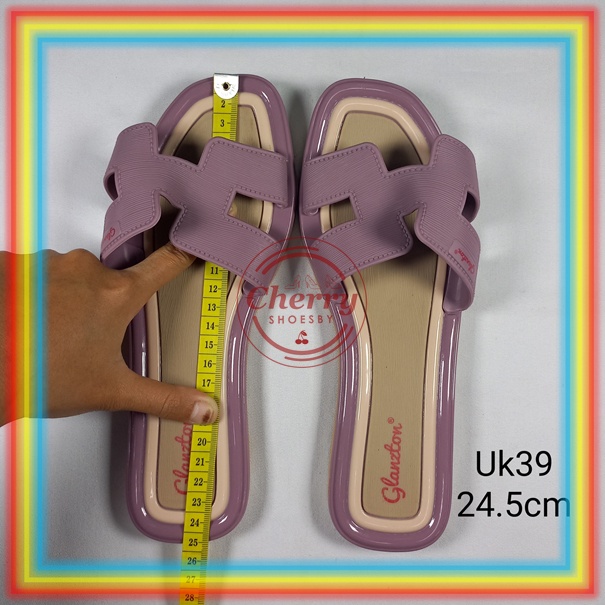 L1838Y26JPS Sandal Selop Wanita Jelly Doff Model H Sendal Slop Dua Warna Elegan Impor Glanzton