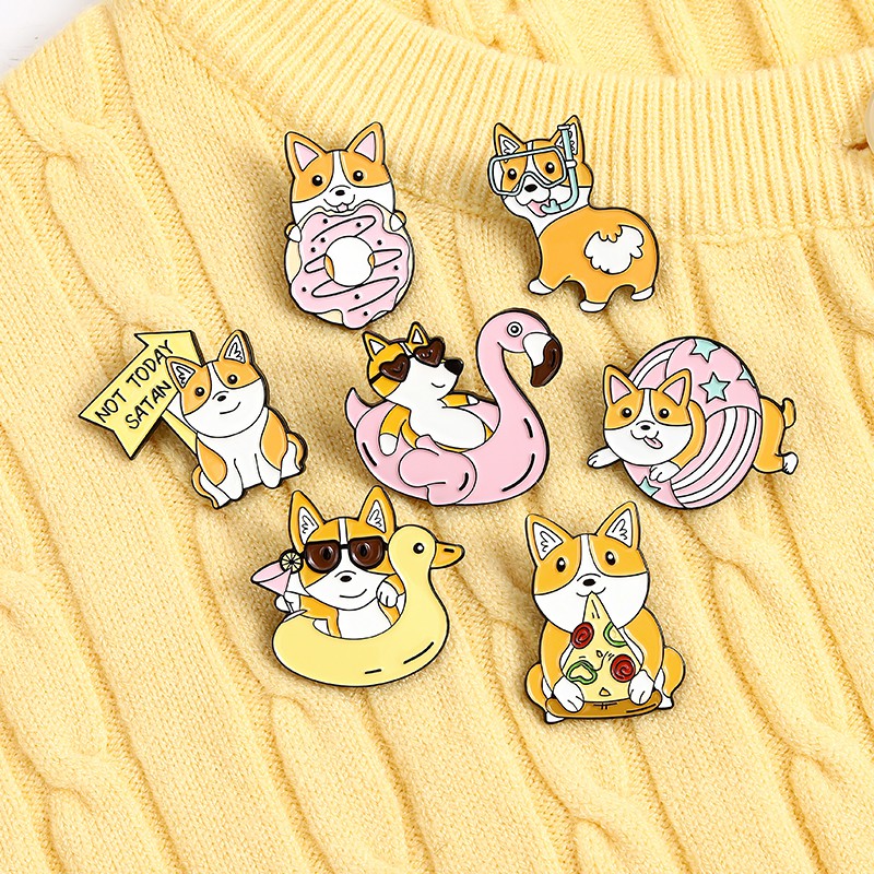 Bros Pin Enamel Bentuk Pantat Anjing Corgiflamingo Kartun Lucu Untuk Aksesoris Fashion