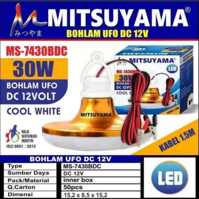 Bohlam Lampu LED UFO 30W DC 12V Aki Kabel Capit Accu Emergency