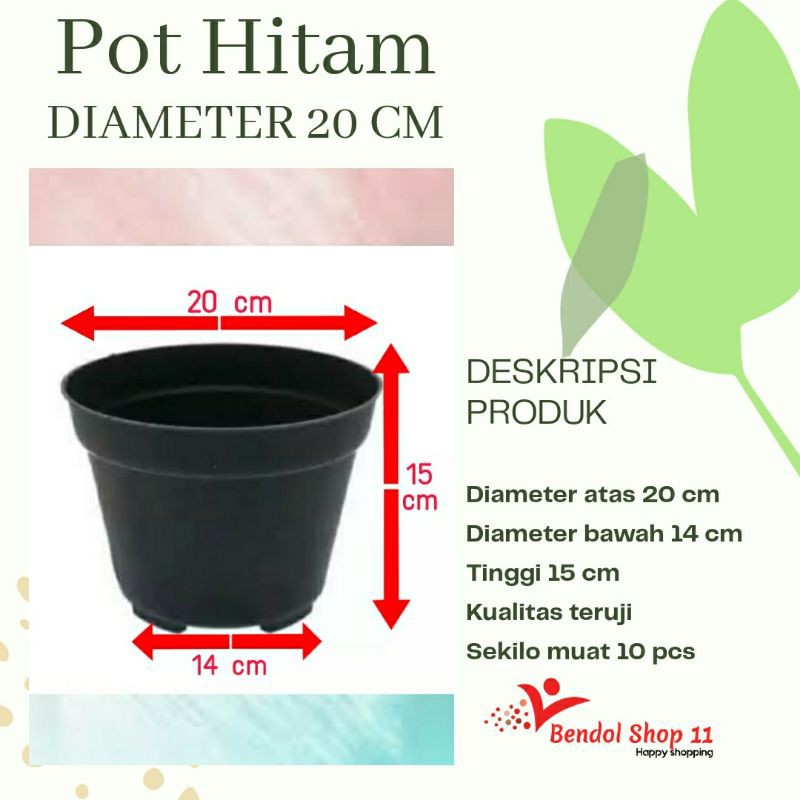 Pot plastik hitam 20 cm