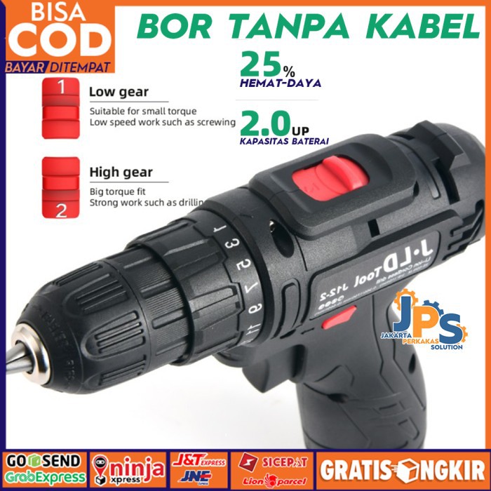JLD CORDLESS DRILL BATTERY 12V - 12S / ALAT MESIN BOR PORTABLE BATERAI TANPA KABEL TEMBOK KAYU 10mm