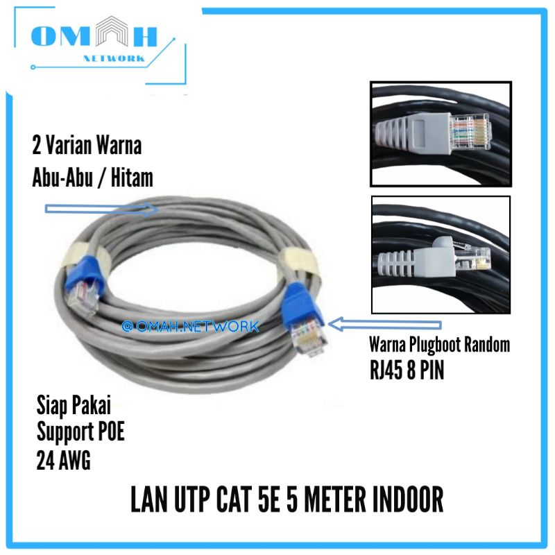 KABEL LAN 5 METER UTP CAT 5E INDOOR SIAP PAKAI