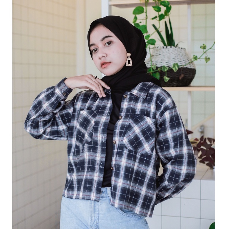 KEMEJA CROP FLANEL ANNE DAILY OFFICE SHIRT PREMIUM B507