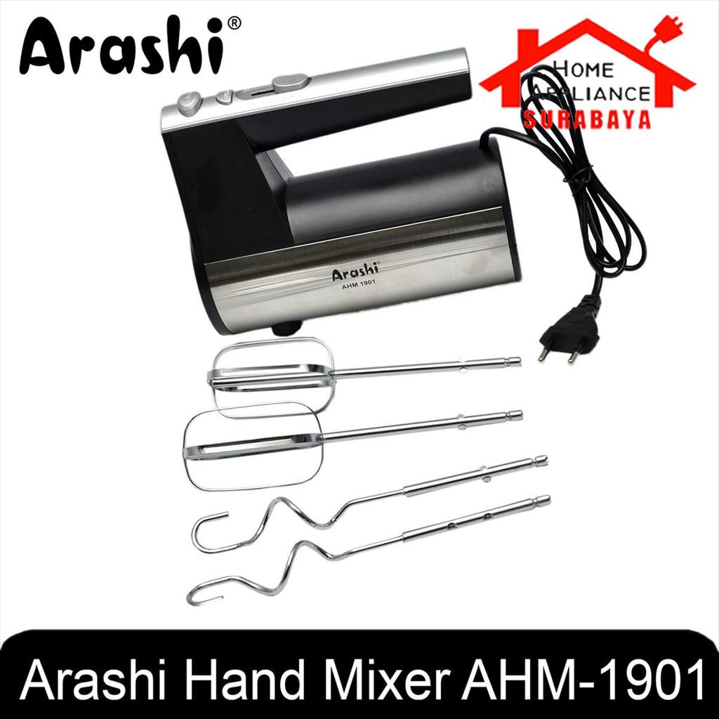 Arashi Hand Mixer Tangan Body Stainless Steel 5 Speed + Turbo 190 Watt AHM 1901