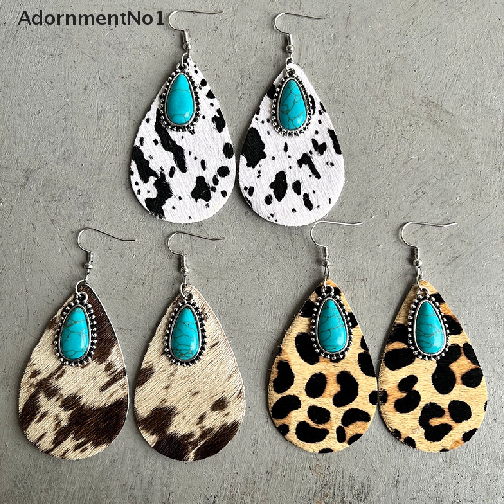 (AdornmentNo1) Anting Gantung Panjang Kait Gaya Vintage Etnik Motif Print Kulit Leopard Tribal Untuk Wanita