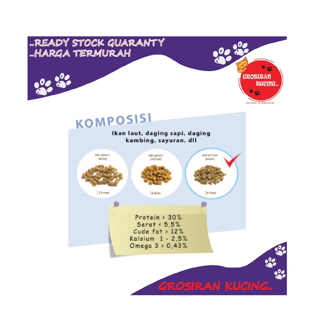 Makanan Anak Kucing ORI Cat for Kitten Kibble Ikan 500Gram