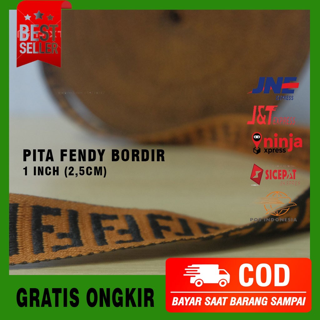 (Per Roll) Pita Fendy/Renda Bordir/Bordir/isi 31 yard/Bisa Untuk Tali Tas, Kerudung, Baju Gamis