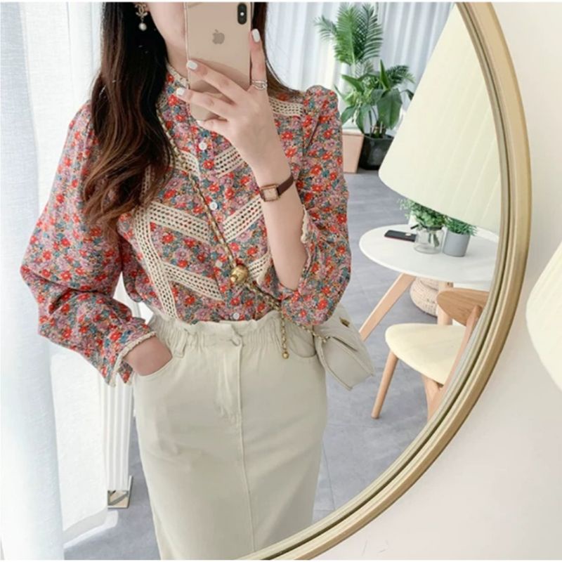 MDLV ~ 2081 ERNESTA FLORAL SHIRT BLOUSE KOREA TERBARU ATASAN IMPORT BLOUSE PREMIUM FASHION IMPORT