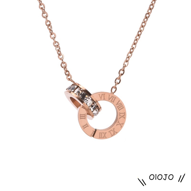 Kalung Model Cincin Ganda Bahan Titanium Steel Tidak Pudar Dan Alergi Rose Gold - ol