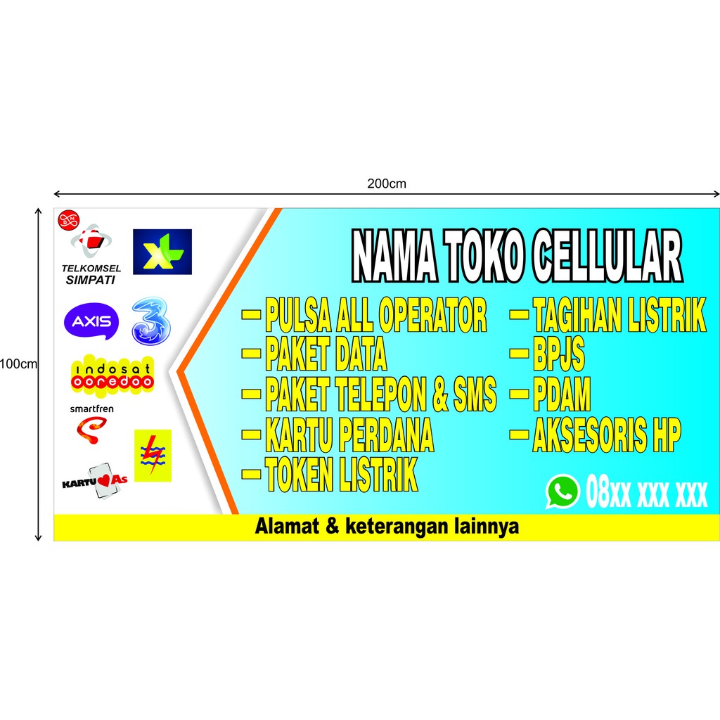 Spanduk Banner konter pulsa ukuran 200x100