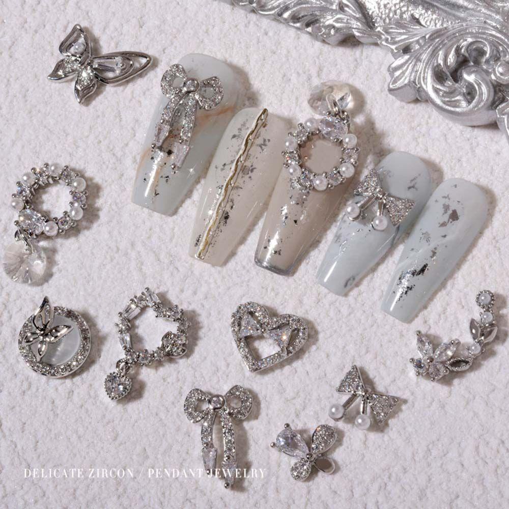 AUGUSTINA Agustin 3D Dekorasi Nail Art Flash Gadis Cinta Liontin Kupu-Kupu Ikatan Simpul Jepang DIY Perhiasan Kuku