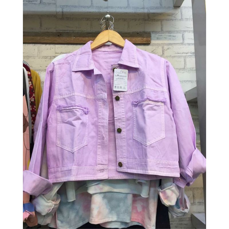 JAKET JEANS CROP LILAC /JAKET JEANS CEWEK CROP