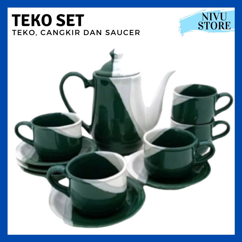 Teko Set Nikura TWO TONE HIJAU  TOSCA  1 Teko Tutup 5 