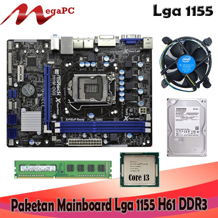 Paket Rakitan 1155 H61 DDR3 + Core i3 + RAM + HDD 500GB