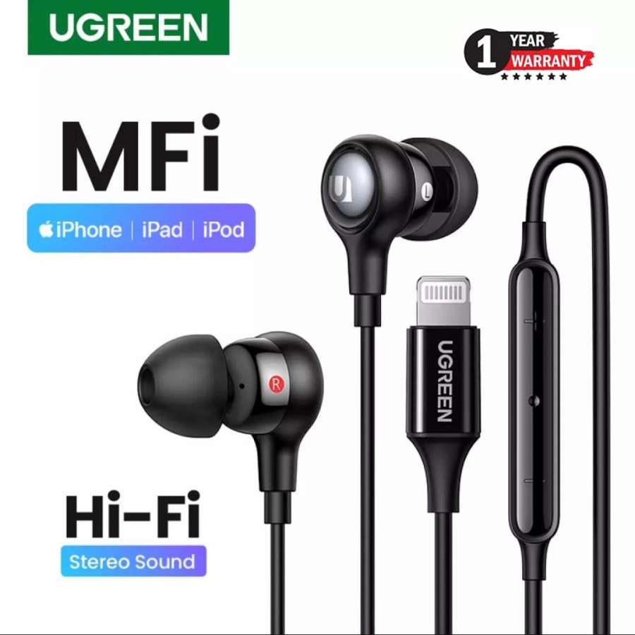 UGREEN Wired Earphones Jack 3.5mm/ Type-C/ Lightning Connector MFi Certified For iPhone 12 11 iPod i