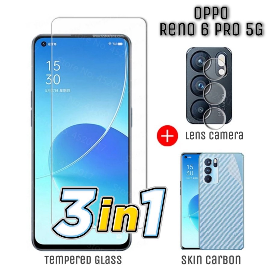 Tempered Glass Clear OPPO RENO 6 PRO 5G Paket Lens Kamera dan Garskin