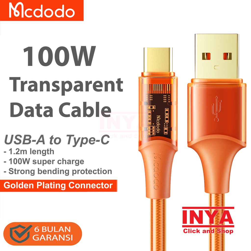 KABEL DATA TYPE C MCDODO TRANSPARENT DATA CABLE SUPER CHARGE TYPE-C 1.2m