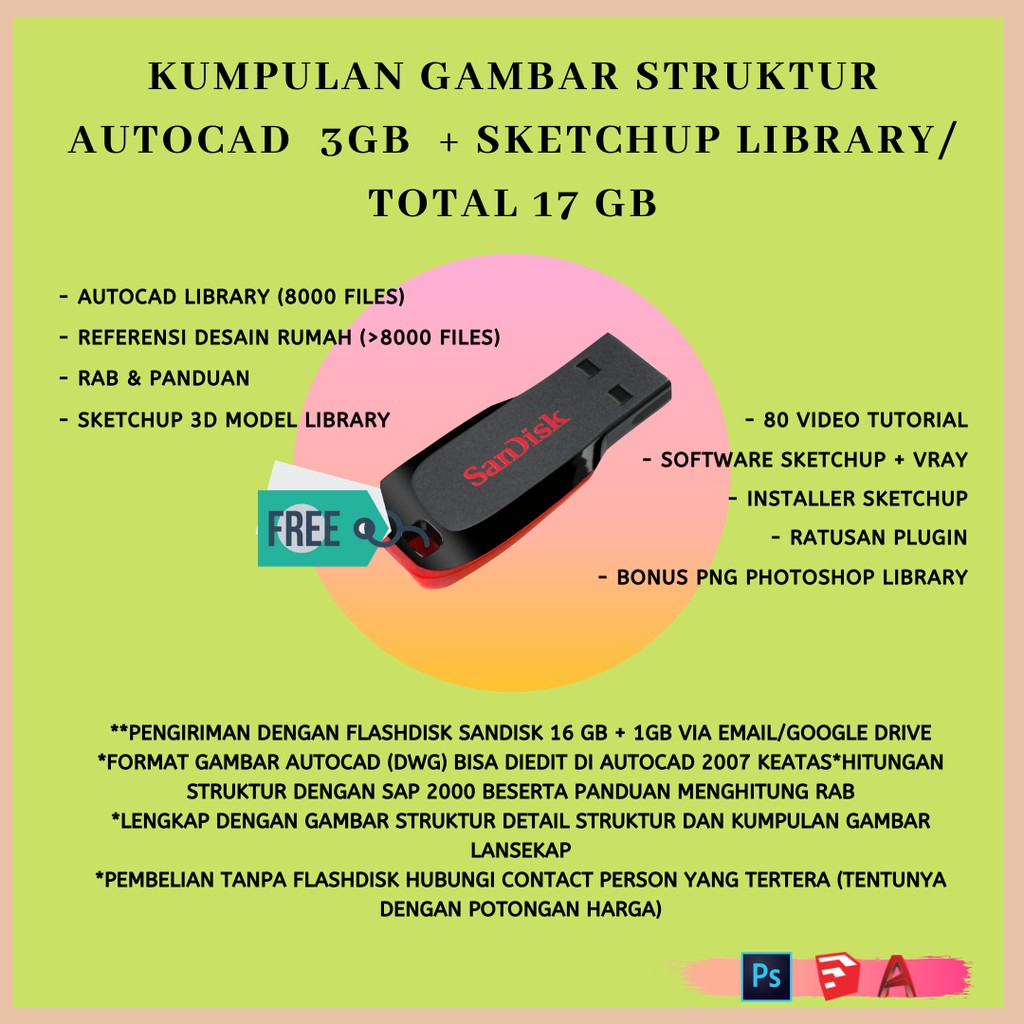 Flashdisk Isi Gambar Struktur Autocad 3gb Sketchup Library Total