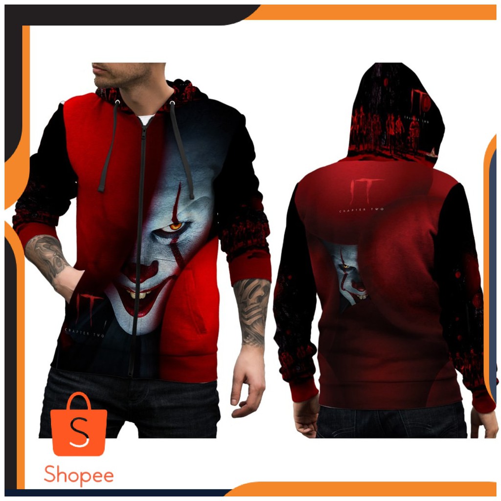 BEST SELLER - Jaket Hoodie Pria Wanita IT Chapter Two 2019 Movie Pennywise 02 Fullprint Termurah