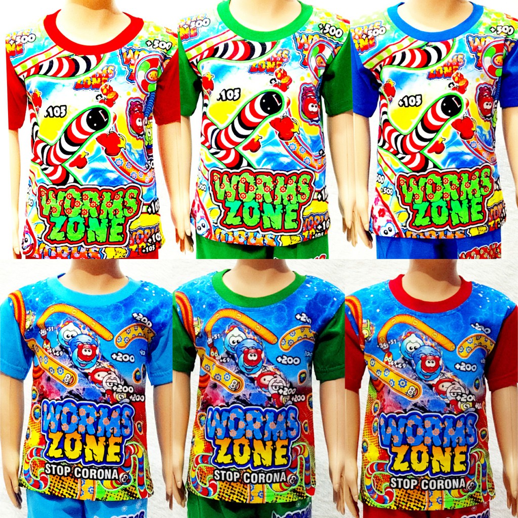 MKids - Baju Setelan KAOS Anak Motif CACING / WORMS ZONE