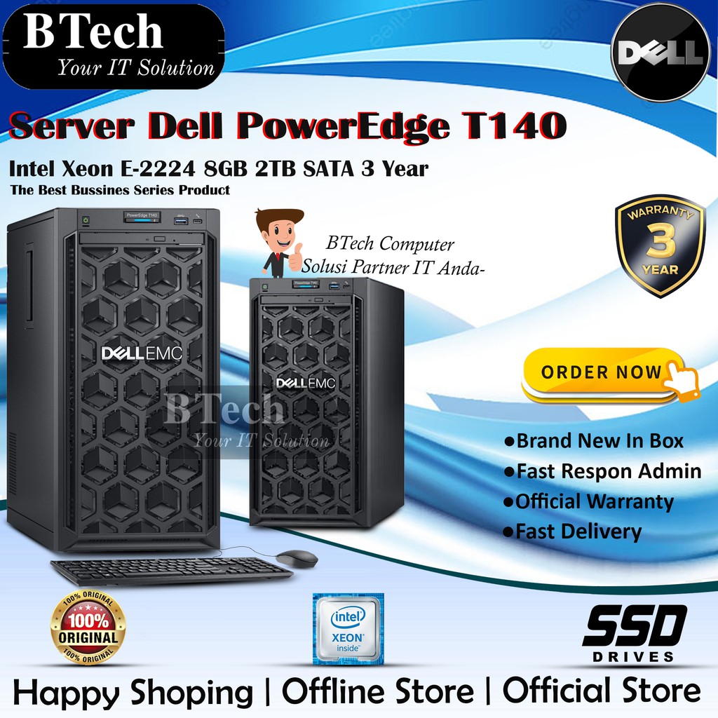 Server Dell PowerEdge T140 Intel Xeon E-2224 8GB 2TB SATA 3 Year