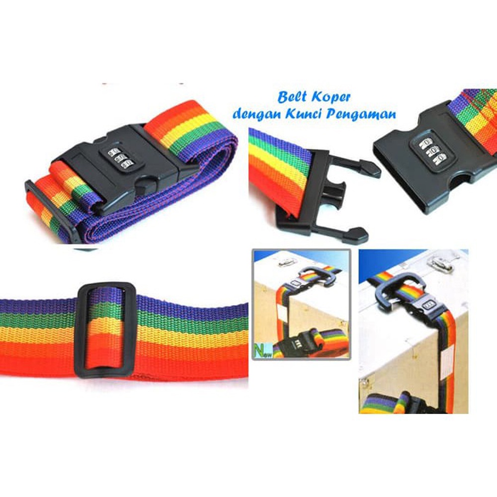 Sabuk Koper Luggage Strap Belt Travel Rainbow Tali Koper Pengaman Kunci Pin Angka SABUK PENGAMAN