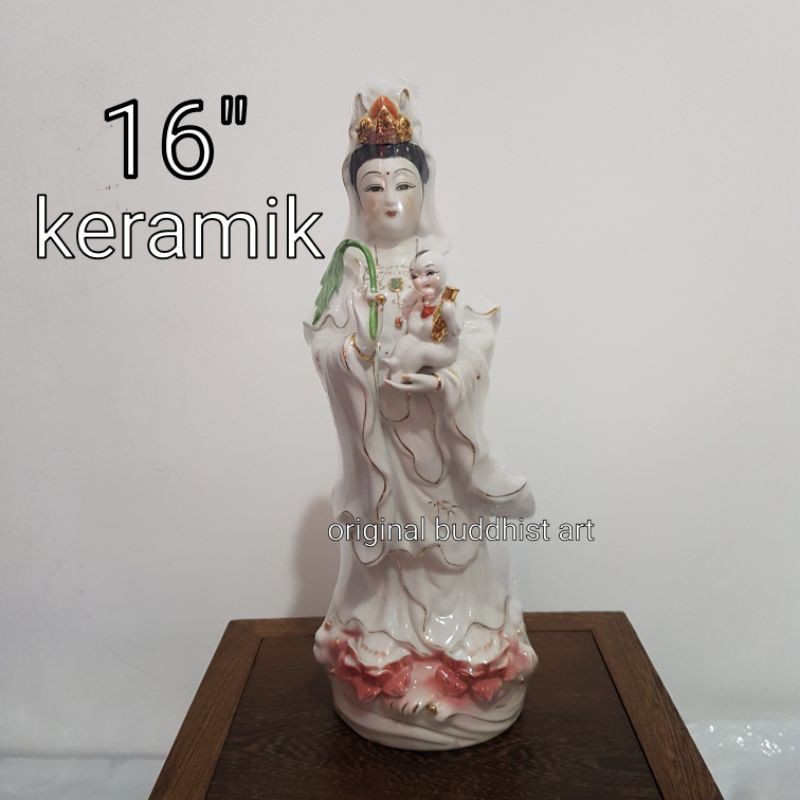 patung dewi kwan im gendong anak keramik 16 inch
