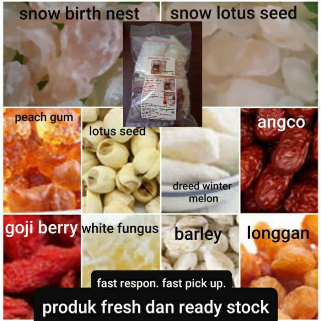 

peach gum paket 500 gram + snow birthnest dan snow lotus seed