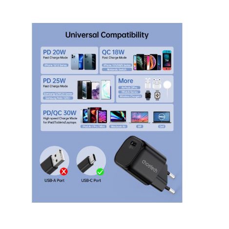 Travel wall Charger choetech type-c pd port 3A 30w fast charging QC3.0 pd5007 pd-5007