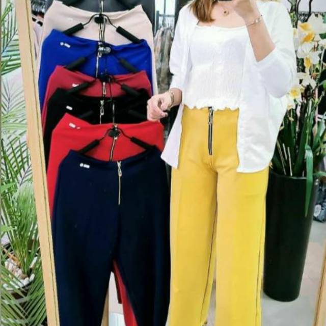 Celana kulot panjang zipper highwaist bahan wedges