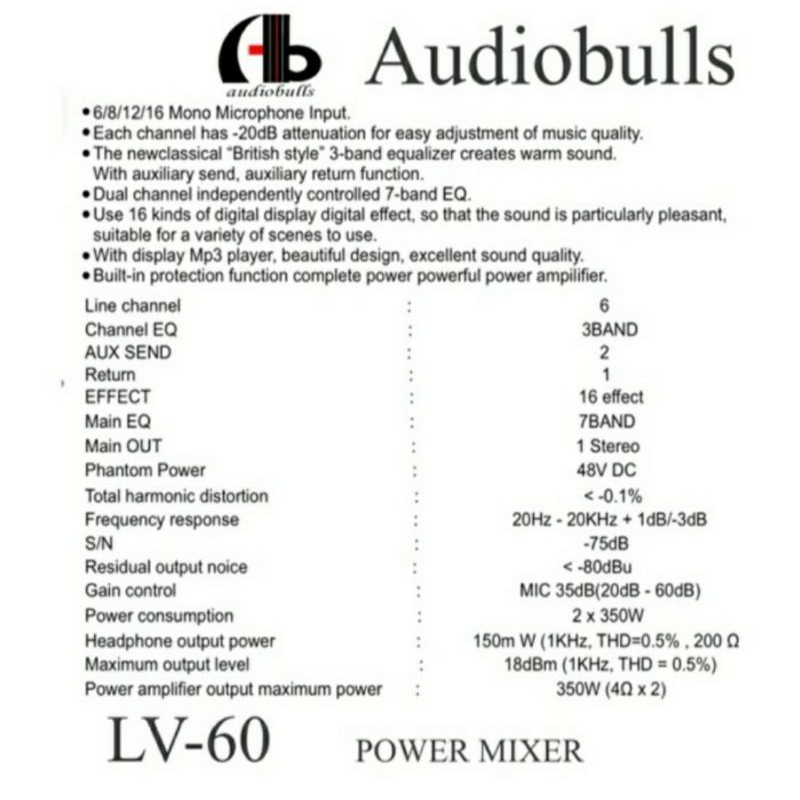 Power Mixer Audio AB Audiobulls Lv60 PREMIUM QUALITY Original