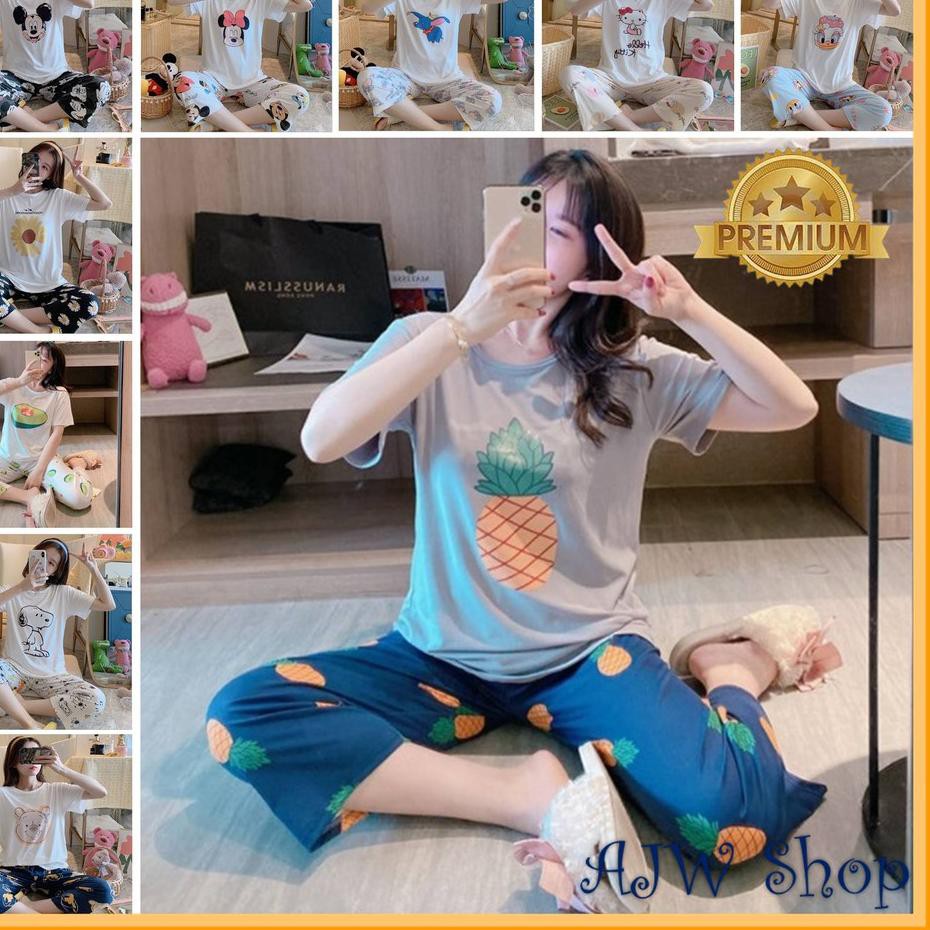 ➲ AJW Shop Baju Tidur Piyama Celana 7/8 | Piyama Wanita Import | Setelan Wanita Dewasa ●