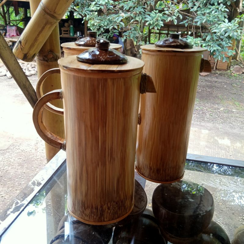 Teko Bambu Alami Kapasitas 1000ml, Wadah Air dan Teh Tradisional yang Unik