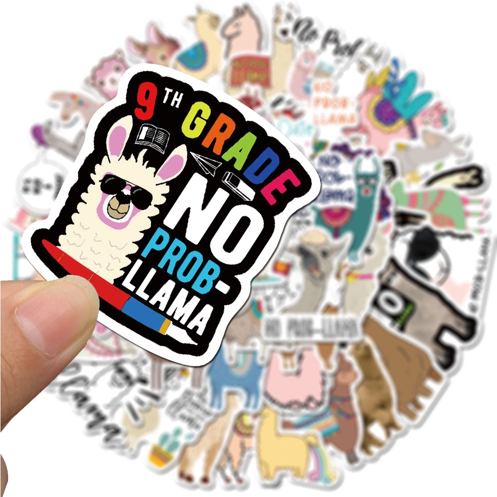 50PCS Cute Alpaca No Prob Llama Sticker Cool PVC DIY Guitar Luggage Animal Pet Decal Stickers Pegatina Gift