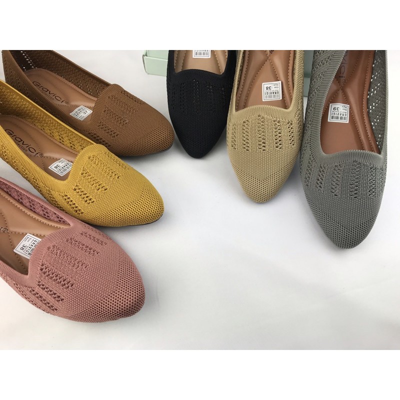 Sepatu Flat Wanita Slip On Bahan Rajut Import DO-11 GRAVICI