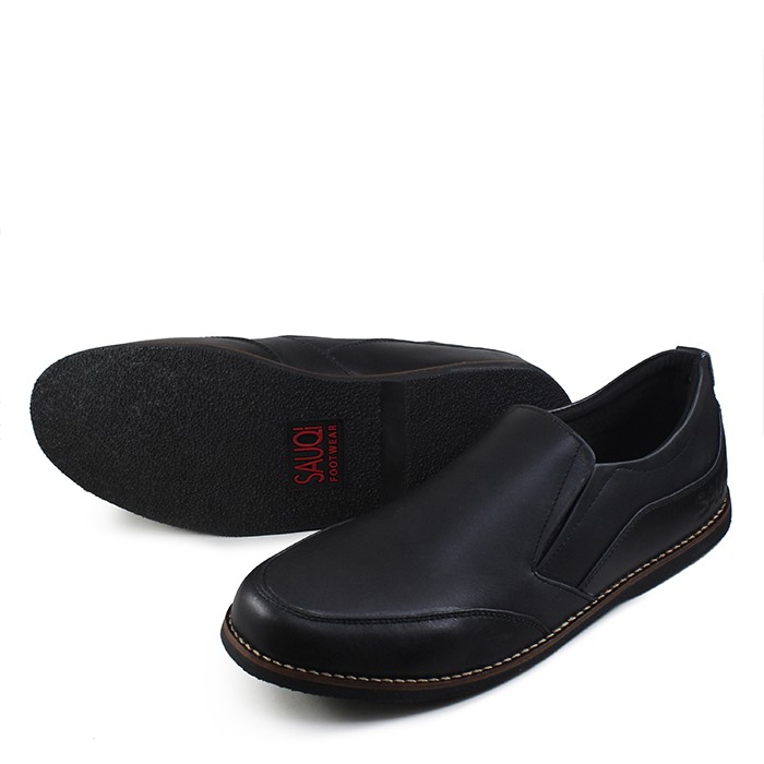 Sauqi Footwear Jager Slip on Leafers Sepatu Pria Slop Sepatu Kulit Asli Hitam