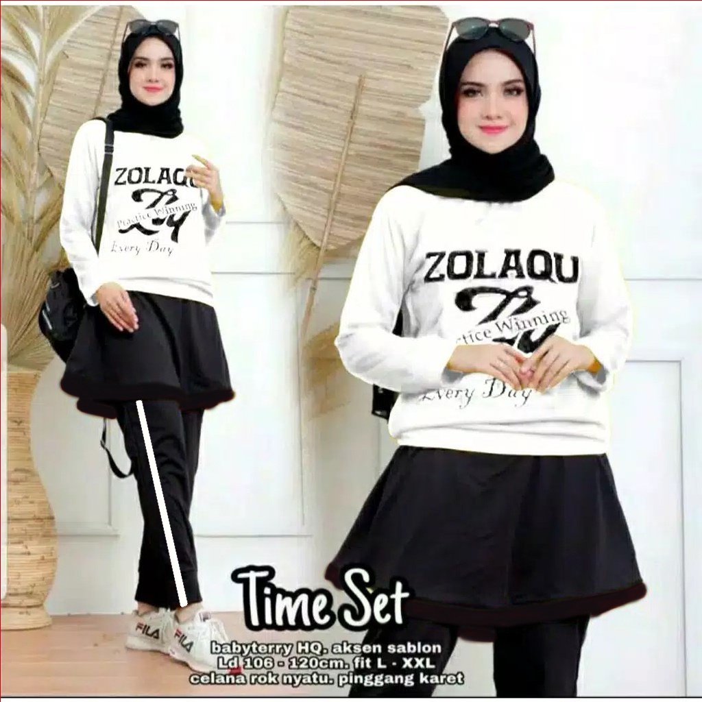 SET BIKER ZLQ TIME / SET JUMBO TIME GOWES ZLQ PREMIUM BABYTERRY SABLON BLOUSE LENGAN PANJANG