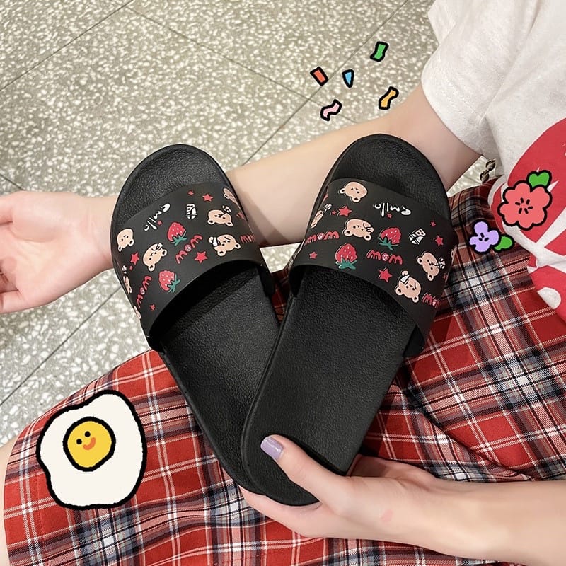 sendal slop wanita terbaru / sandal karet strawberry