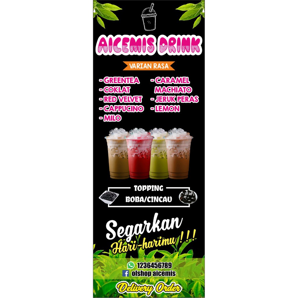 1 HARI JADI /  spanduk banner es boba / spanduk boba / banner spanduk jualan / Spanduk Warung