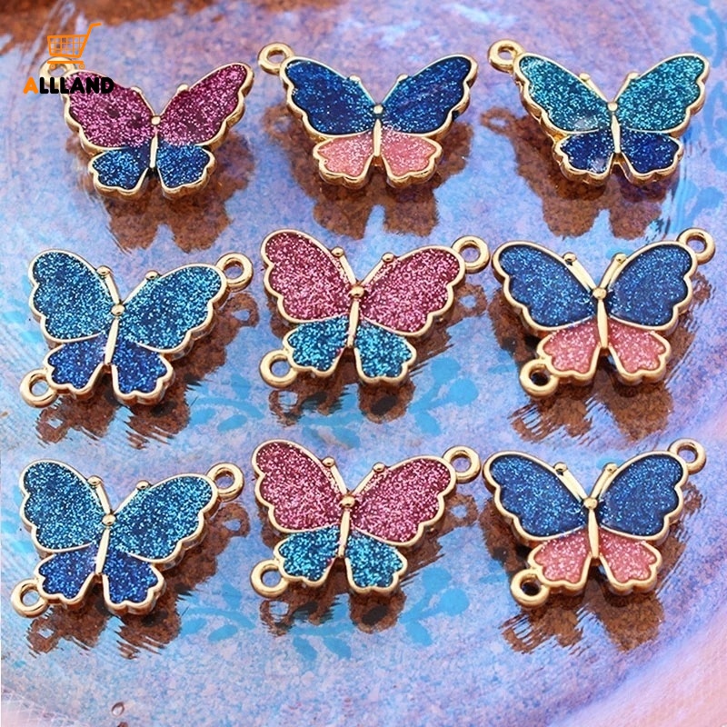 10pcs Liontin Kupu-Kupu Enamel Handmade Bahan Alloy Warna Emas Untuk Membuat Perhiasan DIY Butterfly