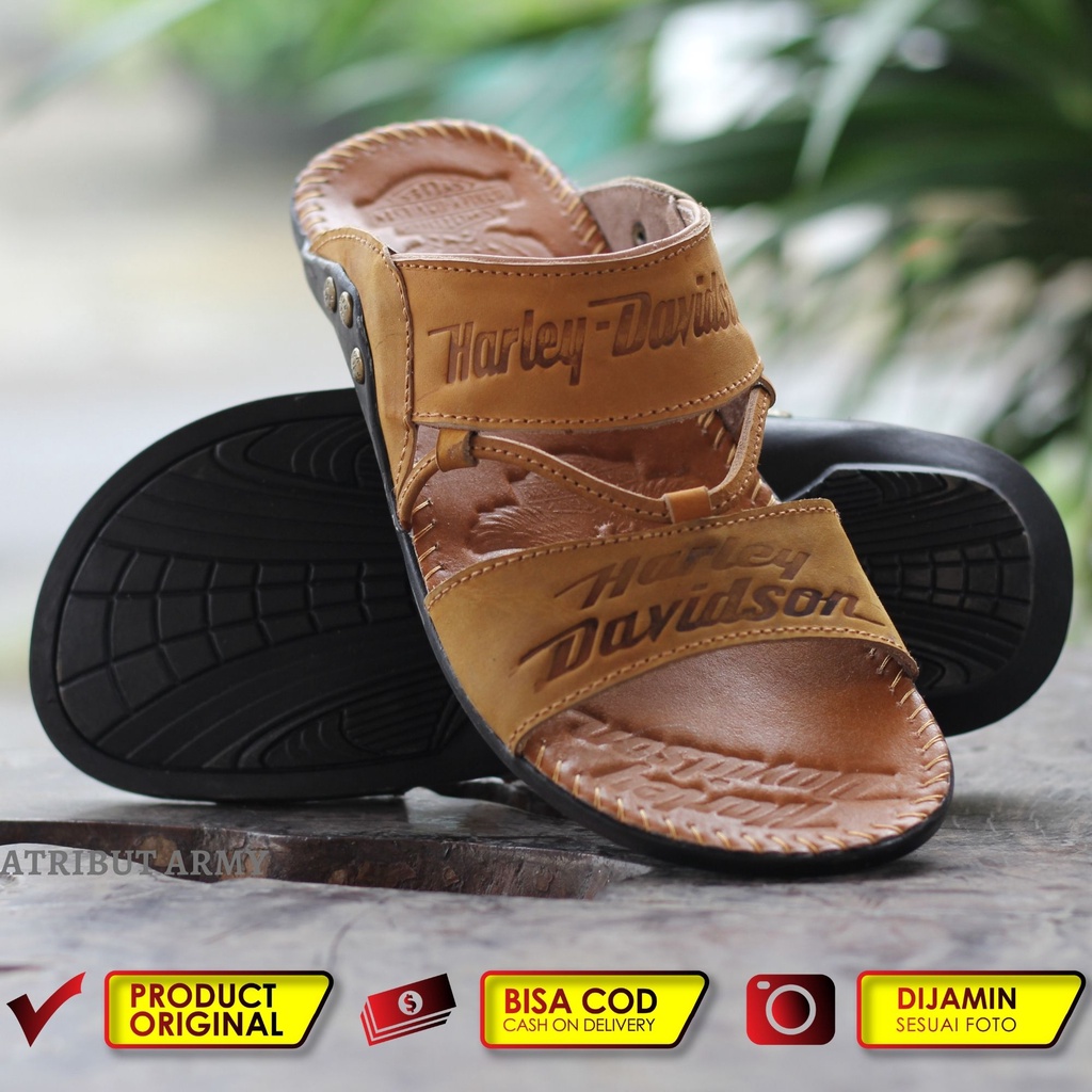 SANDAL KULIT ASLI PRIA HARLEY DAVIDSON FULL UP SELOP SENDAL KULIT ASLI PRIA SANDAL SLOP CASUAL / SENDAL JEPIT COWOK SLIDE HERLEY KULIT GOSOK - SH03