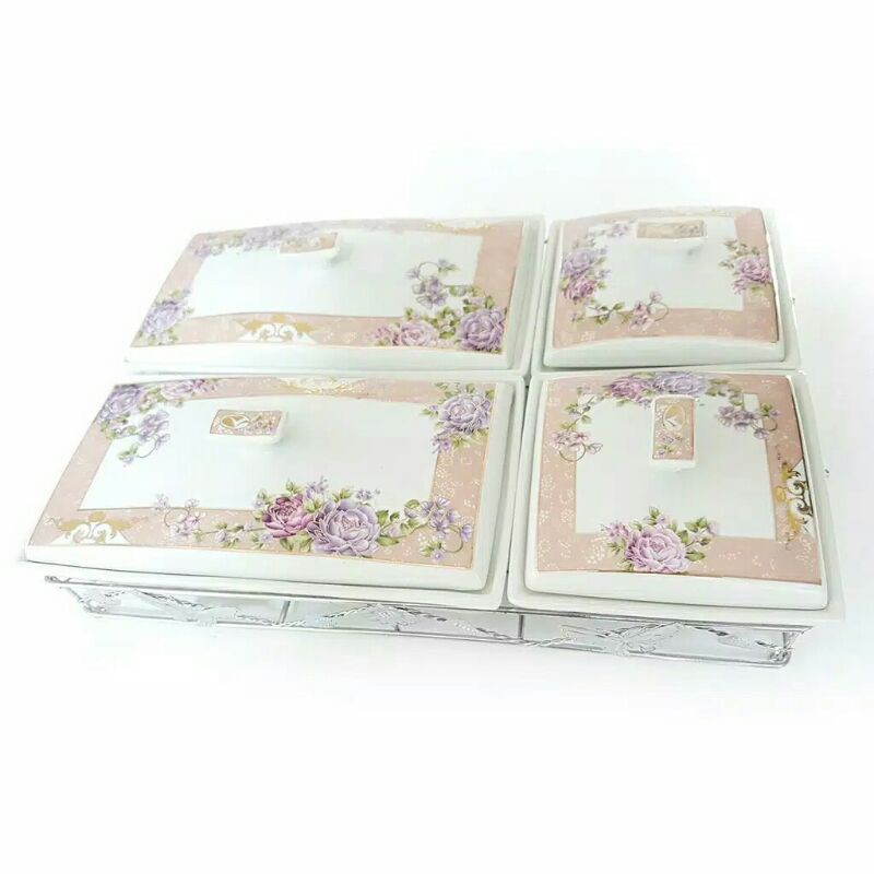 [Packing Kayu] PROMO.. Prasmanan Segi Keramik Vicenza Set 4 Pcs