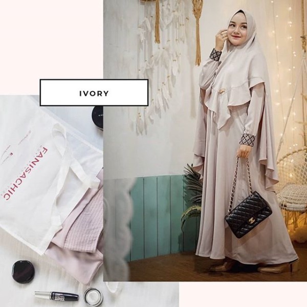 GAMIS SET IBU MENYUSUI Busui - Aliza SET Fanisachic Baju Muslim Plus jilbab Syar'i fanisa chic putih biru cream krem