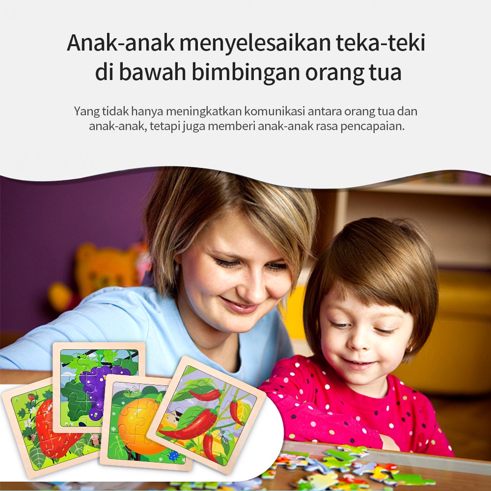 Aikoky Mainan puzzle anak/ Wooden puzzle toys Mengenal buah dan sayur