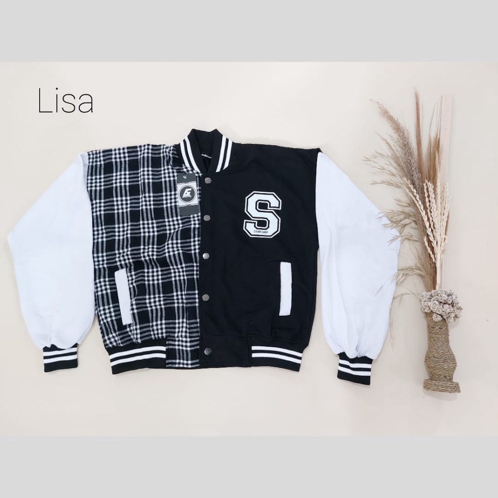 Jaket Crop Varsity Baseball Wanita Korea Storeshop Terbaru