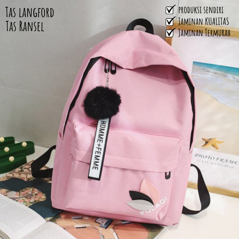 Tas Ransel Backpack Punggung Fashion Korea Kekinian Simple Elegan Casual Wanita Perempuan